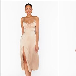 Show Me Your MuMu Satin Cross Back Mina Midi Dress in Champagne Size Small